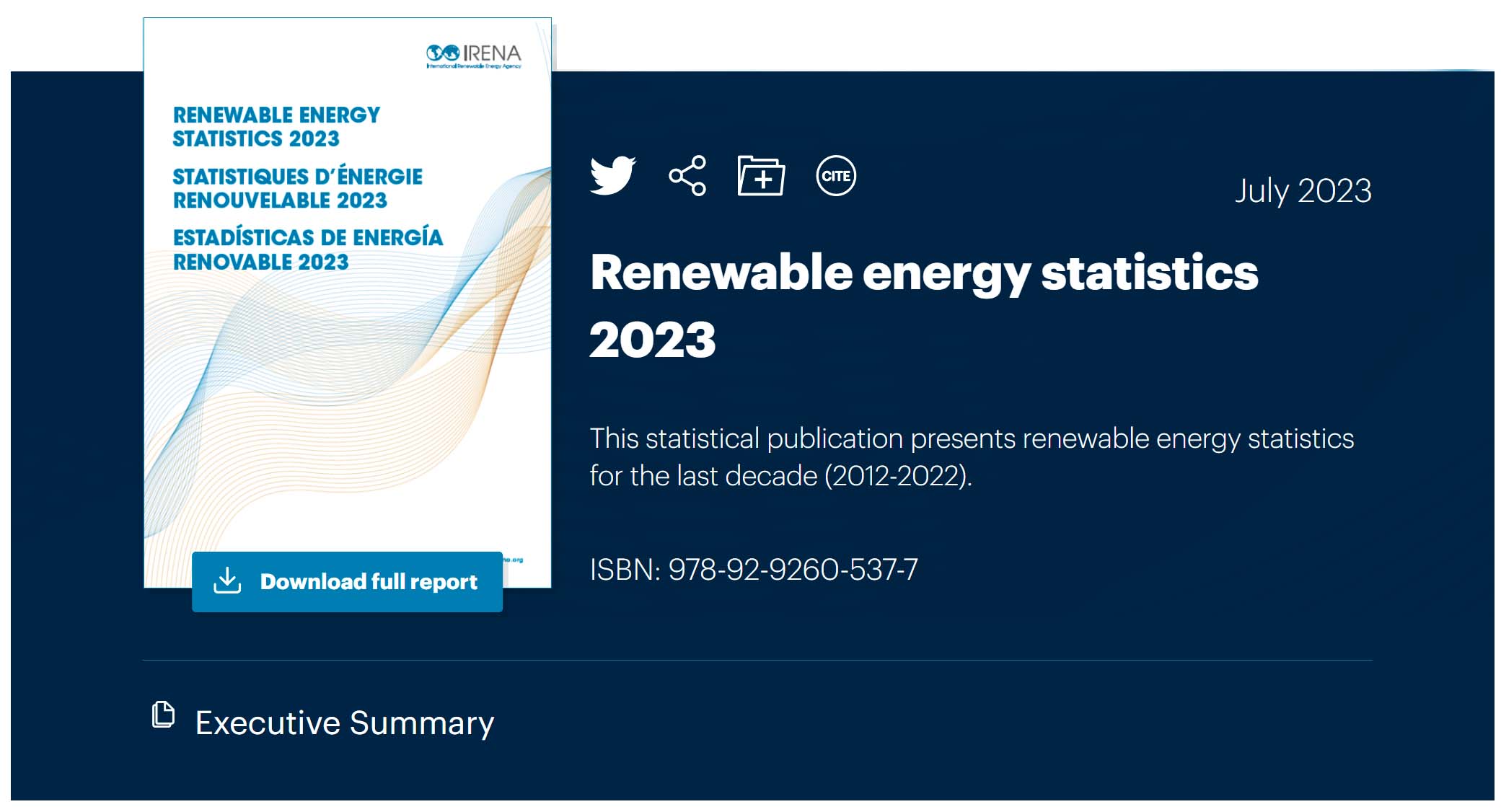 Qayta tiklanadigan energetikaning o'sishi - IRENA 2023 ma'lumotlari